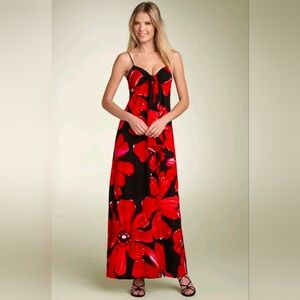 Maggy London Red and Black Floral Maxi Dress Sz 6 NWT